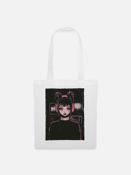 Anime Girl Dark Dystopia Pastel Goth Grunge Grafik - Stoffbeutel - Weiß