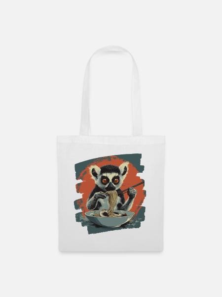 Lemur Ramen Retro - Stoffbeutel - Weiß