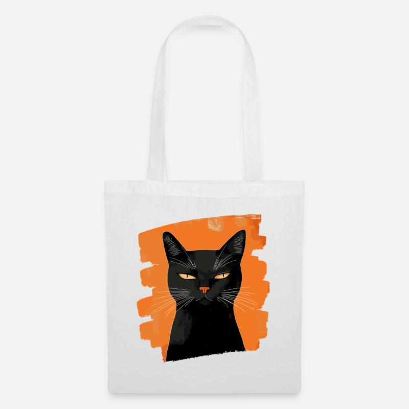 Schwarze Katze - Stoffbeutel - Weiß