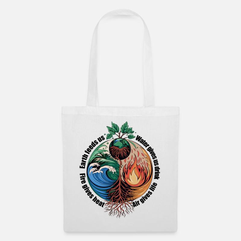 Arbre des Quatre Éléments - Terre, Eau, Feu, Air - Sac en tissu - blanc