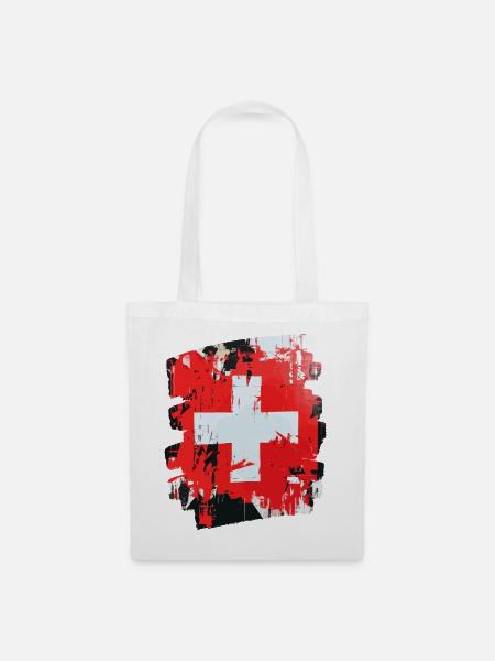 Schweizer Flagge Schweiz - Stoffbeutel - Weiß