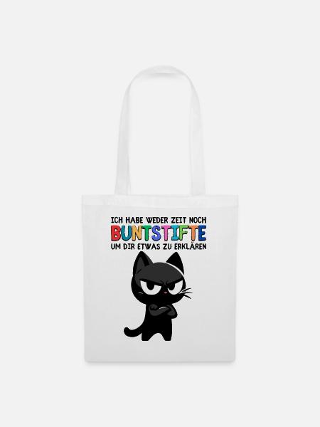 Genervte Katze & Buntstifte – Schulstart Hölle - Stoffbeutel - Weiß