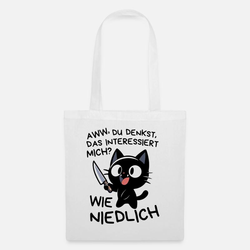 Katze mit Messer – Süß, aber absolut gefährlich - Stoffbeutel - Weiß