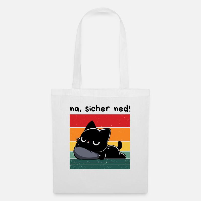 Na, sicher ned! – Grantige Katze mit Sarkasmus - Stoffbeutel - Weiß