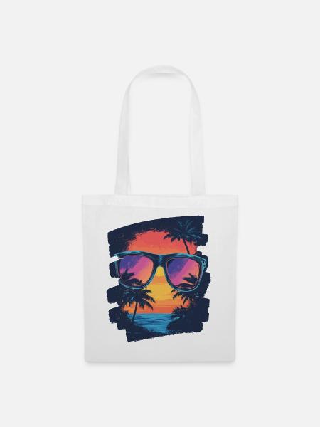 Sonnenbrille Palmen Sommer - Stoffbeutel - Weiß