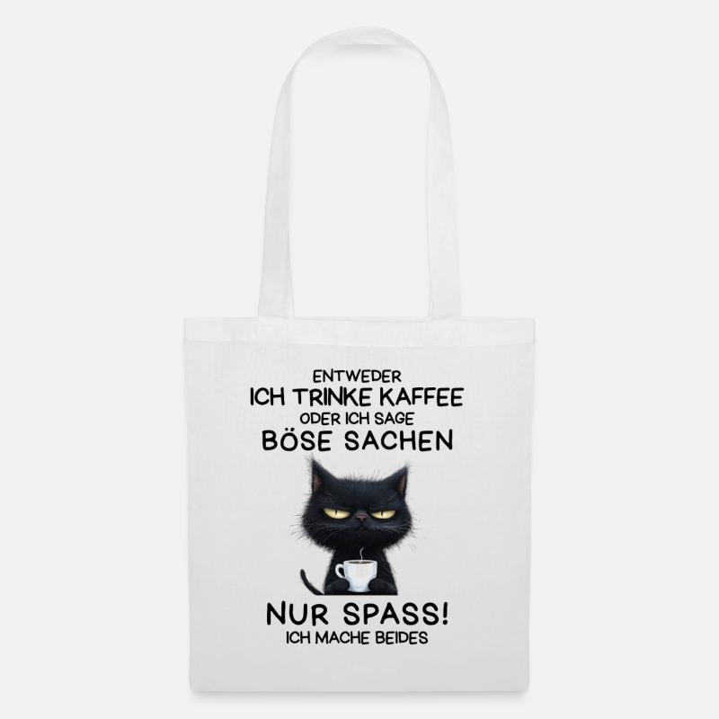 Kaffee in der Pfote, Hass im Blick – Katze pur - Stoffbeutel - Weiß