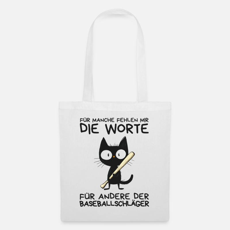 Lustige schwarze Katze mit Baseballschläger - Stoffbeutel - Weiß