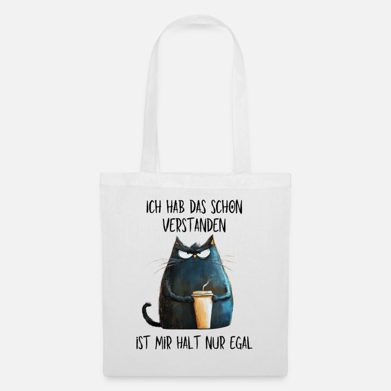 Ist mir egal - Mürrische Katze mit Kaffee Becher - Stoffbeutel - Weiß