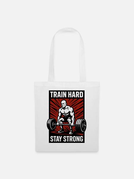 Train Hard Fitness Motivation Design - Stoffbeutel - Weiß