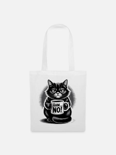 Ähm... No! Katze Mit Kaffee Humor - Stoffbeutel - Weiß