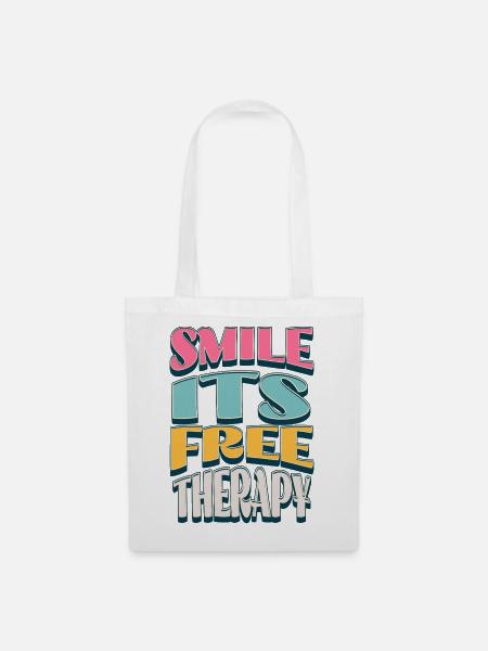 Smile Its Free Therapy – bunte Comic-Schrift - Stoffbeutel - Weiß
