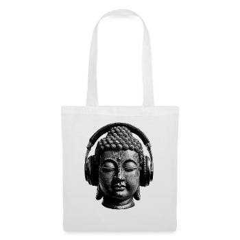 Buddha mit Kopfhörern Achtsamkeit Musik Boho Zen - Stoffbeutel - Weiß - Vorne