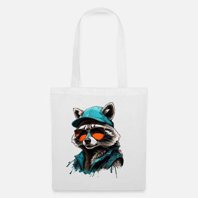 Cooler Waschbär mit Sonnenbrille und Cap - Stoffbeutel - Weiß