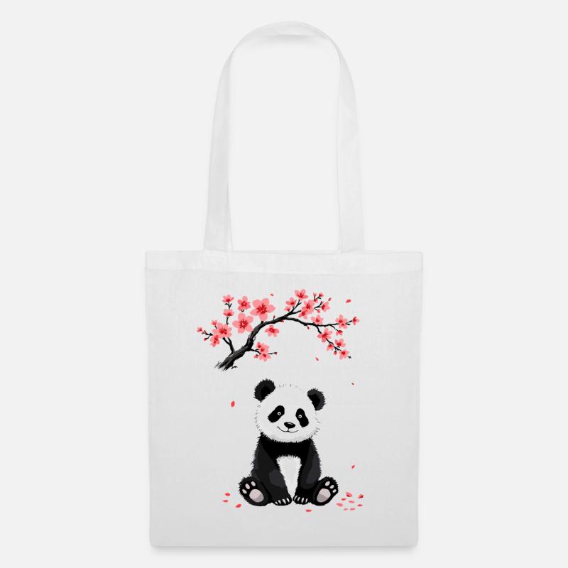 Panda, Pandabär, Japanisch, Kirschblüten - Stoffbeutel - Weiß