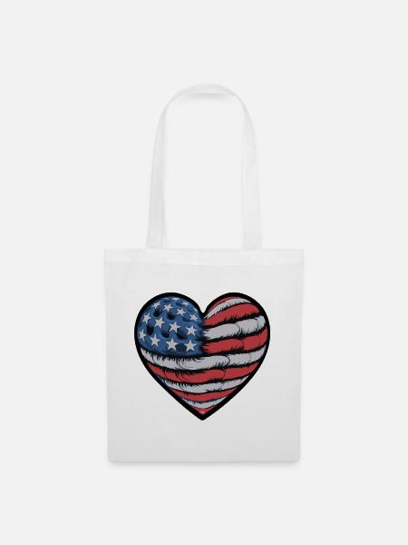 Patriotisches Herz mit US-Flaggen-Design - Stoffbeutel - Weiß