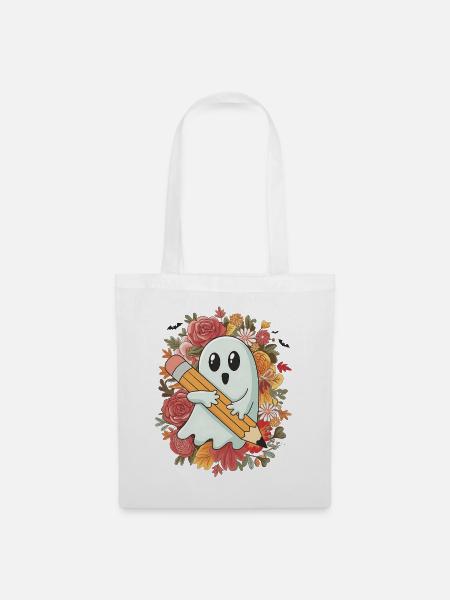Geist Bleistift Halloween - Stoffbeutel - Weiß