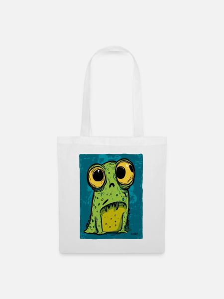 Cartoon Frosch mit großen Augen - Stoffbeutel - Weiß