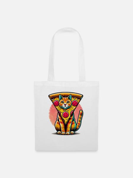 Skurrile Katze Pizza Illustration - Stoffbeutel - Weiß