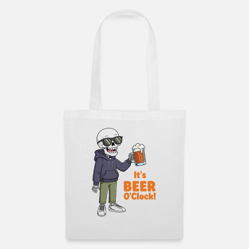 Skelett mit Bier und Sonnenbrille - Stoffbeutel - Weiß