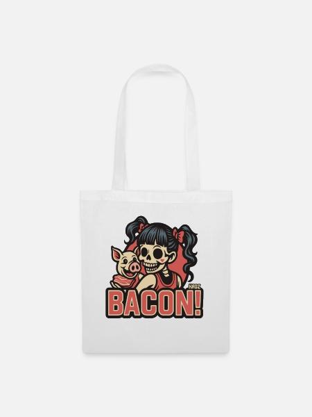 Schinken Schweine Skelett Mädchen Retro-Comic - Stoffbeutel - Weiß