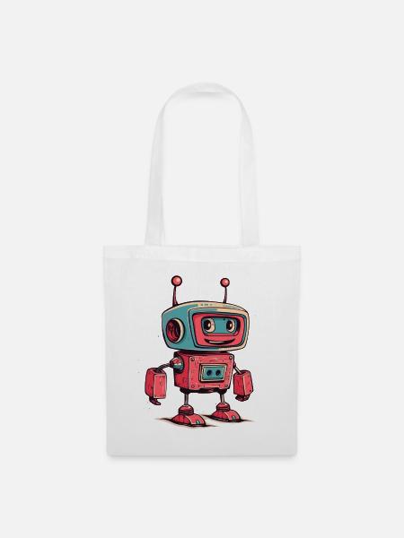 Retro Roboter Cartoon - Stoffbeutel - Weiß