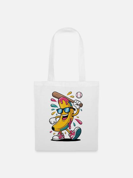 Cartoon Banana Playing Baseball - Stoffbeutel - Weiß