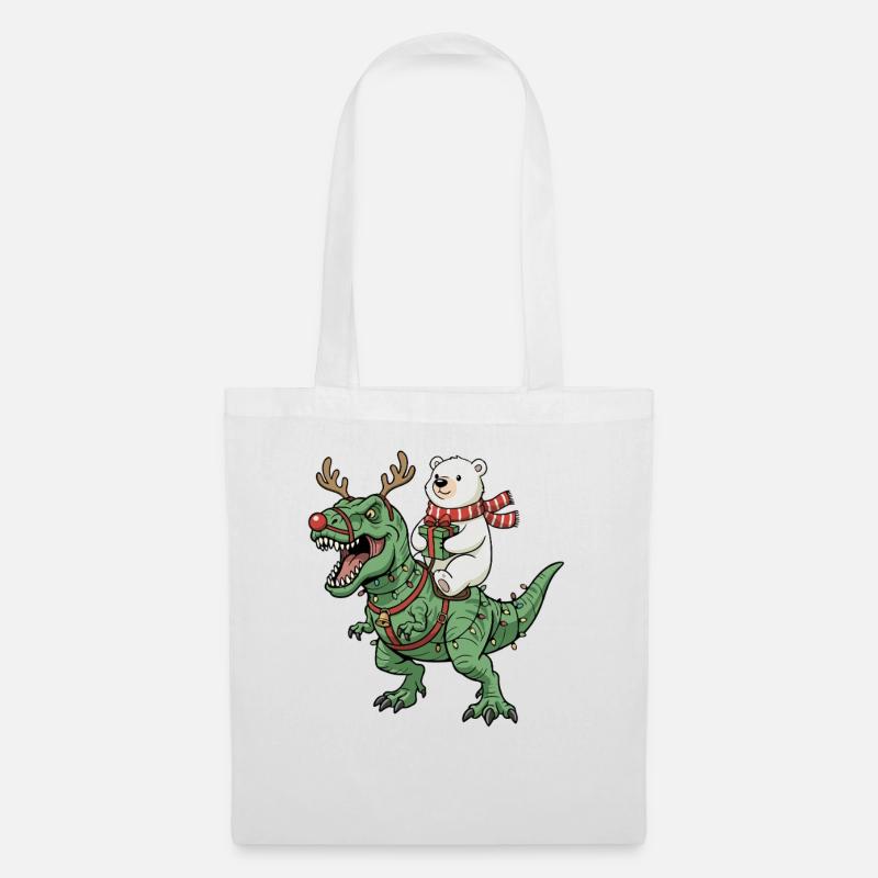 Eisbär reitet T-Rex Lustiger Weihnachtsdinosaurier - Stoffbeutel - Weiß