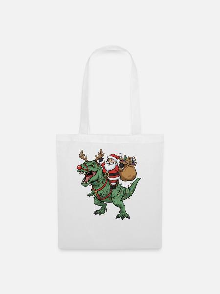 Weihnachtsmann reitet T-Rex Lustiger Weihnachtsdin - Stoffbeutel - Weiß