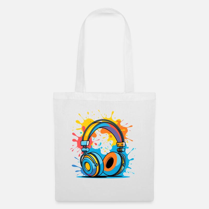 Bunte Kopfhörer Splash Design - Stoffbeutel - Weiß