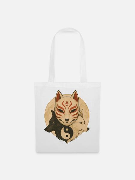 Fuchs Maske & Yin Yang Wölfe - Stoffbeutel - Weiß