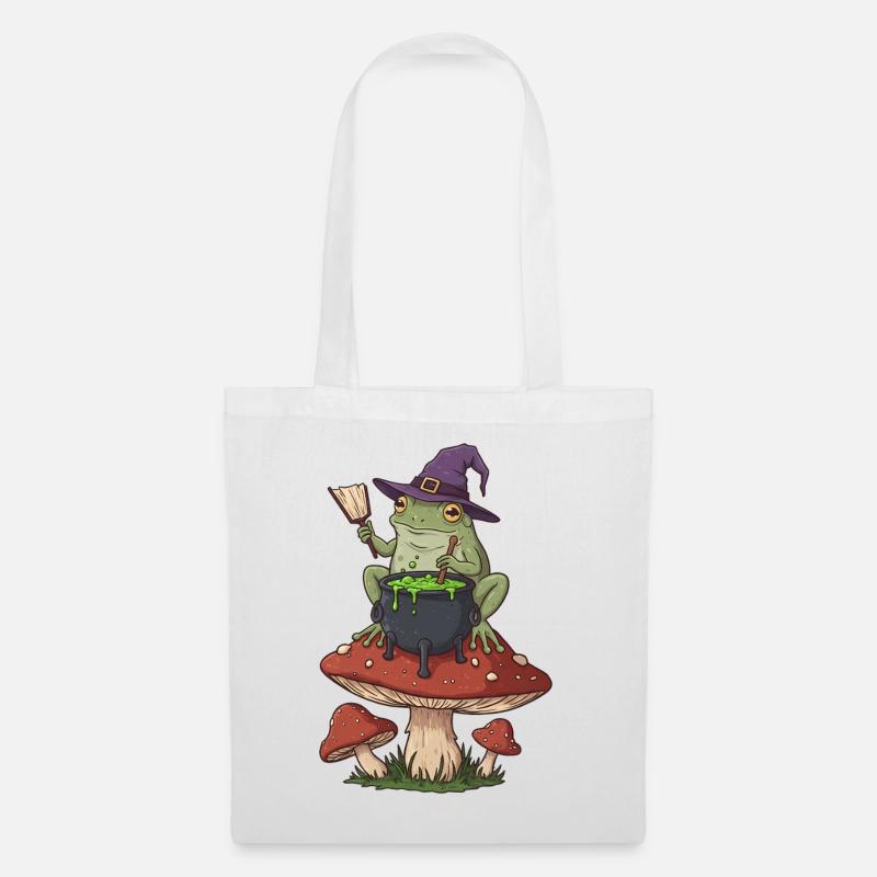 Frog Witch Cauldron Over Mushroom Ring - Tote Bag - white
