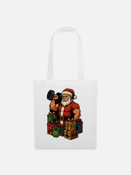 Fitness Santa mit Geschenken - Stoffbeutel - Weiß