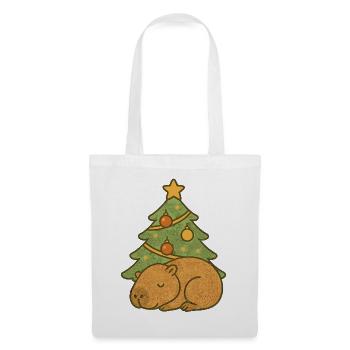 ✨ Schlafendes Capybara unterm Weihnachtsbaum 🎄 - Stoffbeutel - Weiß - Vorne