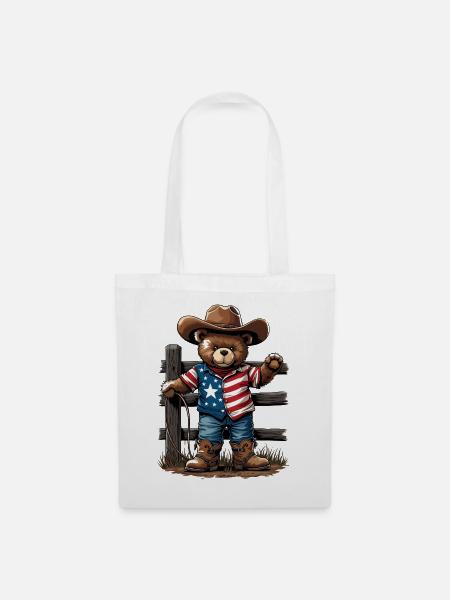 Americana Bär Cowboy - Stoffbeutel - Weiß