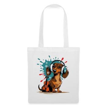 Teckel de musique d’hiver avec casque - Sac en tissu - blanc - Devant