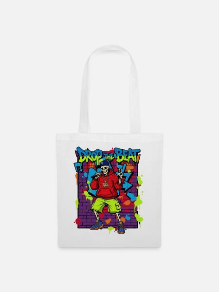 Drop the Beat – Skelett Rapper Graffiti Streetwear - Stoffbeutel - Weiß
