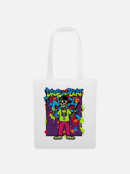 Drop the Beat – Neon Skelett Rapper Graffiti 90er - Stoffbeutel - Weiß