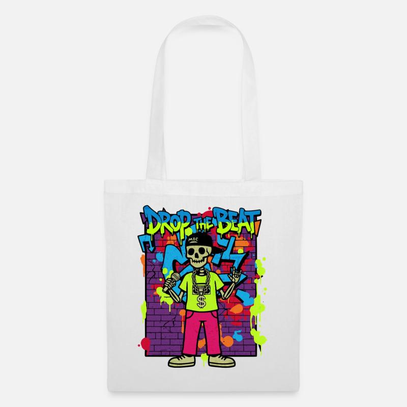 Drop the Beat – Neon Skelett Rapper Graffiti 90er - Stoffbeutel - Weiß