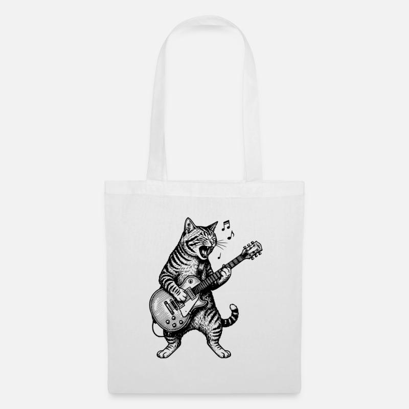 Singende Katze Gitarrenkunst - Stoffbeutel - Weiß