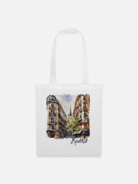 Aquarell von Madrid, Madrid, Spanien - Stoffbeutel - Weiß