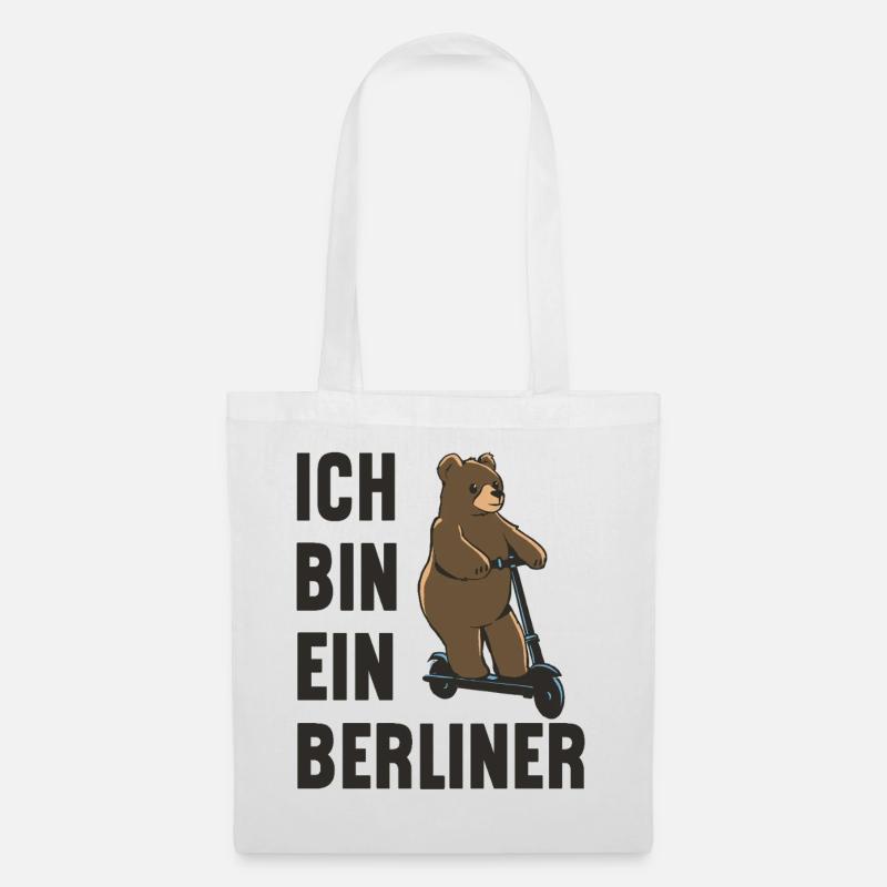 Ein Berliner-Bär auf Roller! Ich bin ein Berliner - Stoffbeutel - Weiß