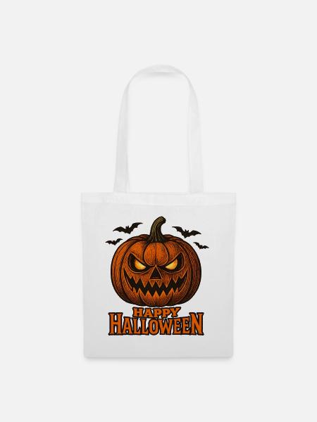 Halloween Kürbis – Happy Halloween - Stoffbeutel - Weiß