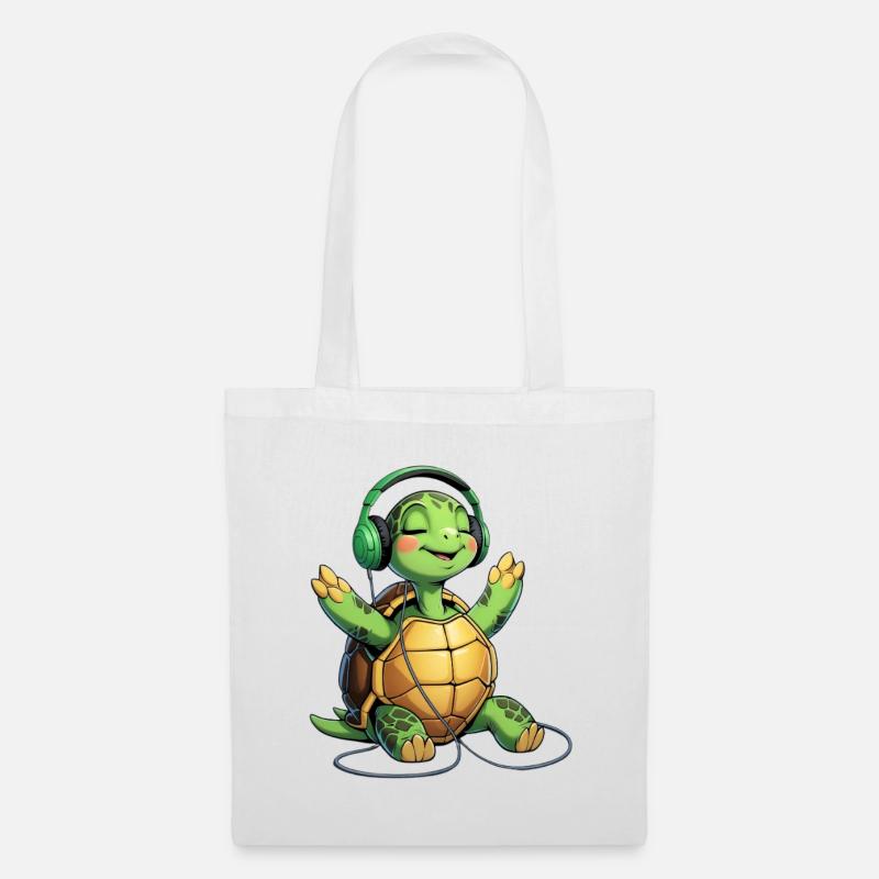 Musikturtle mit Kopfhörern - Stoffbeutel - Weiß