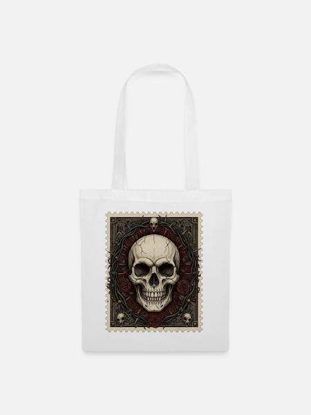 Totenschädel Krone aus Rosen Gothic Kunst - Stoffbeutel - Weiß
