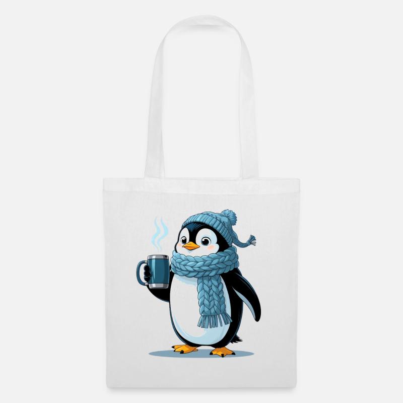 Kuschelpinguin mit blauer Mütze - Stoffbeutel - Weiß