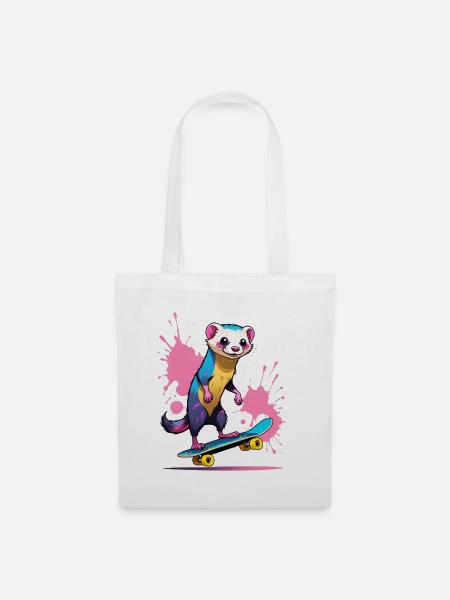 Buntes Skateferret Farbspritzer - Stoffbeutel - Weiß