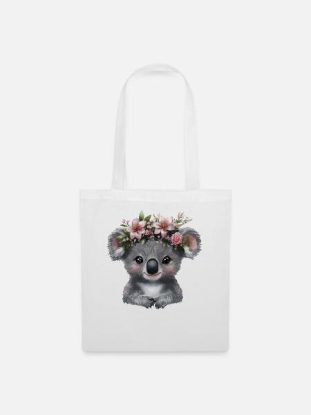 Koala mit Blütenkrone Illustration - Stoffbeutel - Weiß