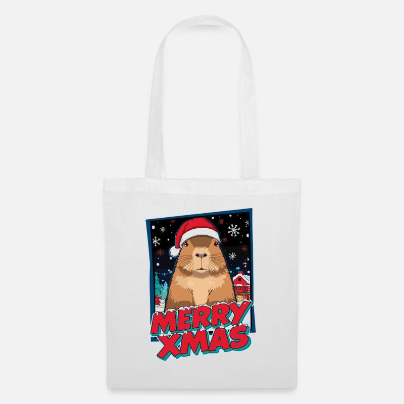Capybara mit Santa Hut Weihnachten - Stoffbeutel - Weiß