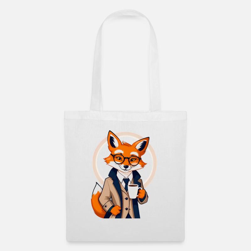 Fuchs im Anzug mit Kaffee - Stoffbeutel - Weiß