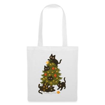 Lustige Katzen, die um den Weihnachtsbaum spielen - Stoffbeutel - Weiß - Vorne